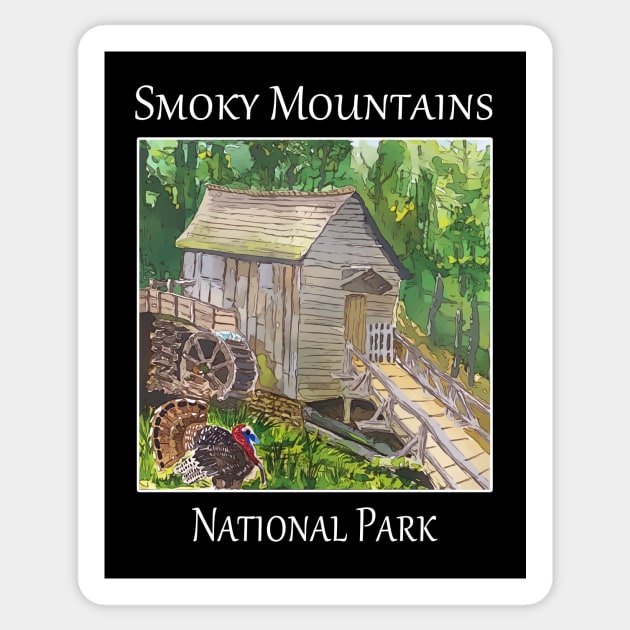 Old grist mill in Cades Cove, the Smoky Mountains National Park Sticker by WelshDesigns